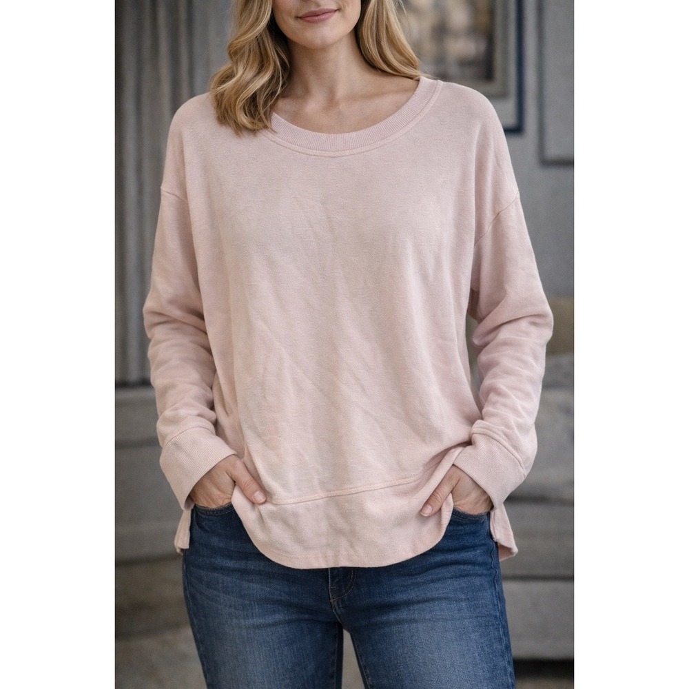 Athleta Coaster Luxe Stripe Sweatshirt Pink‎ Crewneck Pullover Large L